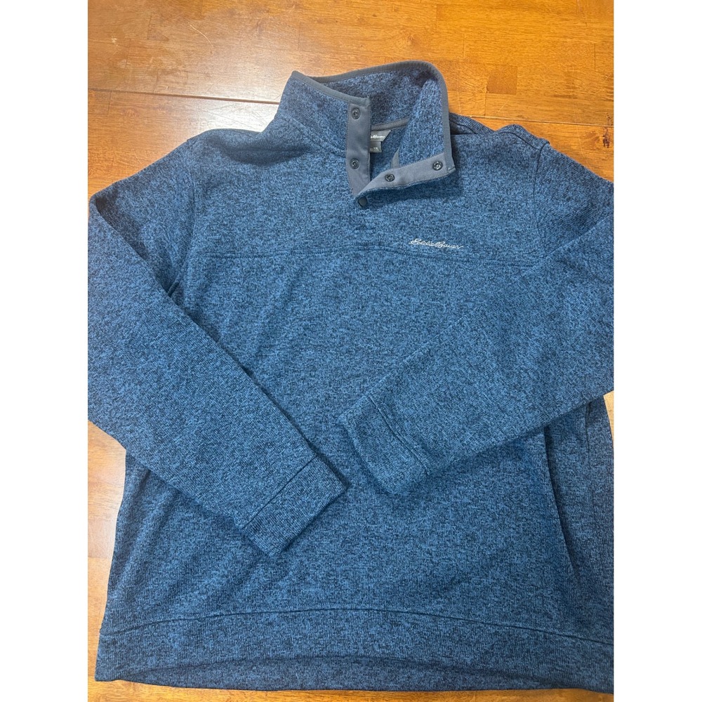 Eddie Bauer Fleece Pullover Mens XXL Blue Marled Snap Mock Neck Sweater